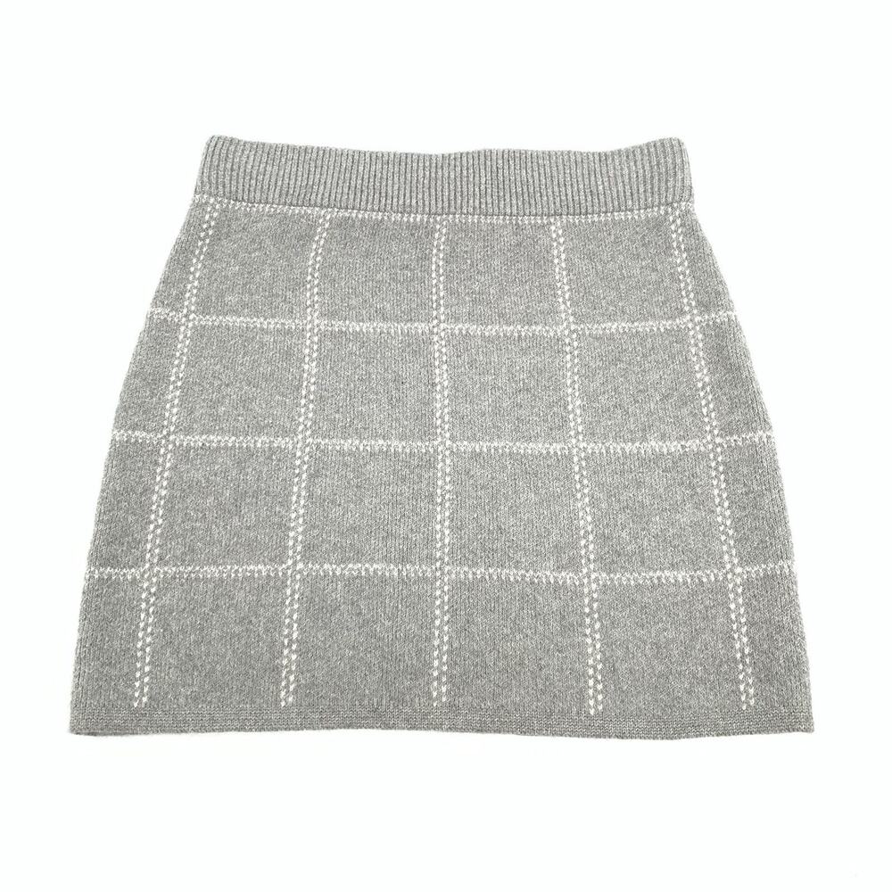 A New Day Checkered Plaid Print Knit Pull On Skirt Size Large Womens Gray White